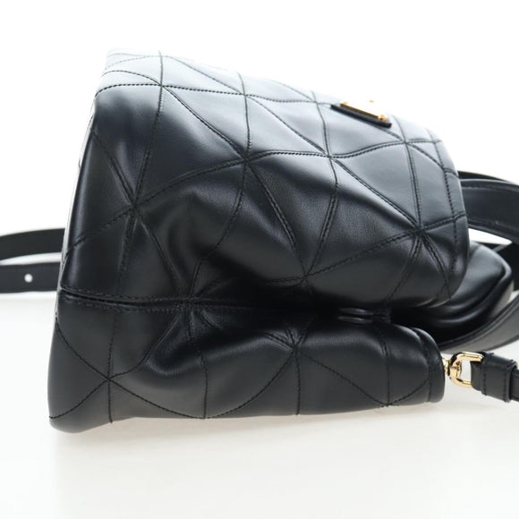 PRADA Hand Bag Leather 2way Black Gold Tone Auth 167607SM
