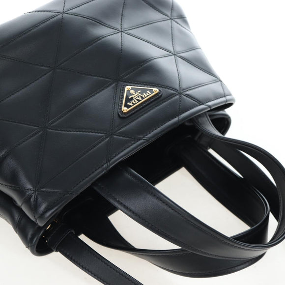 PRADA Hand Bag Leather 2way Black Gold Tone Auth 167607SM