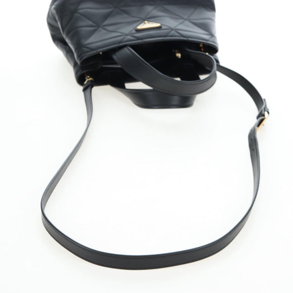 PRADA Hand Bag Leather 2way Black Gold Tone Auth 167607SM
