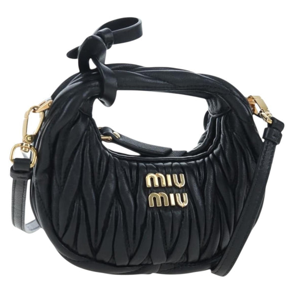 Miu Miu Matelasse Hobo Hand Bag Leather 2way Black Gold Tone Auth 167609SAM