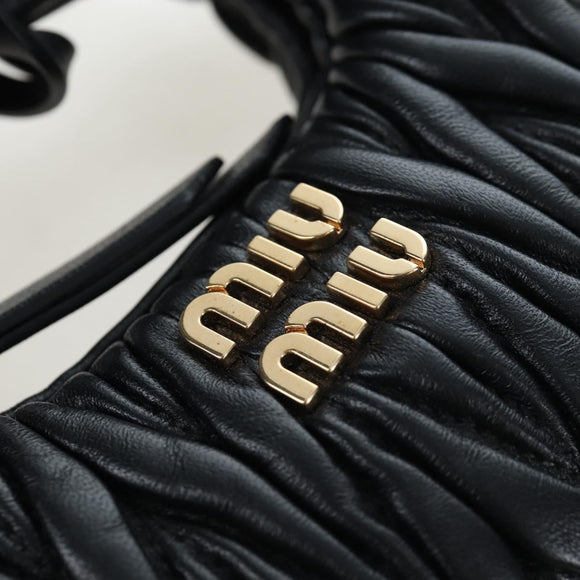 Miu Miu Matelasse Hobo Hand Bag Leather 2way Black Gold Tone Auth 167609SAM