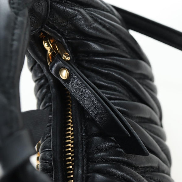 Miu Miu Matelasse Hobo Hand Bag Leather 2way Black Gold Tone Auth 167609SAM