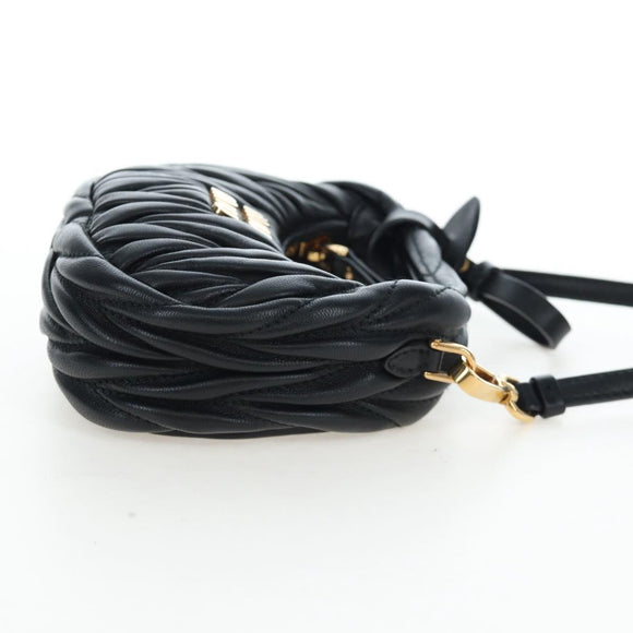 Miu Miu Matelasse Hobo Hand Bag Leather 2way Black Gold Tone Auth 167609SAM
