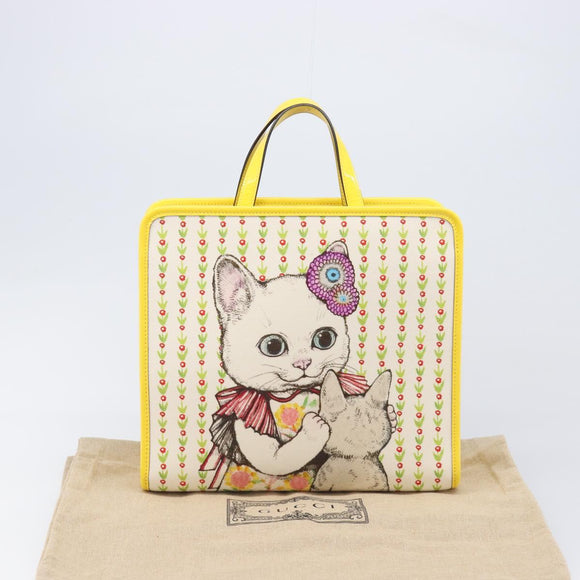 GUCCI Higuchi Yoko Tote Bag Cotton Yellow 605613 Auth 167610SAM