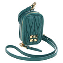 Miu Miu Matelasse Neck Mini Pouch Leather Green Gold Tone Auth 167613M-1