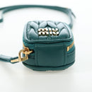 Miu Miu Matelasse Neck Mini Pouch Leather Green Gold Tone Auth 167613M-5