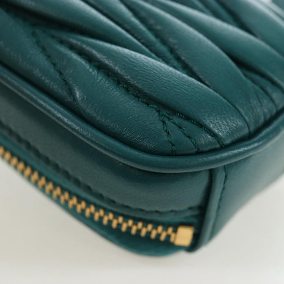 Miu Miu Matelasse Neck Mini Pouch Leather Green Gold Tone Auth 167613M