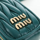 Miu Miu Matelasse Neck Mini Pouch Leather Green Gold Tone Auth 167613M-20