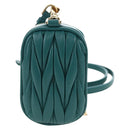 Miu Miu Matelasse Neck Mini Pouch Leather Green Gold Tone Auth 167613M-2