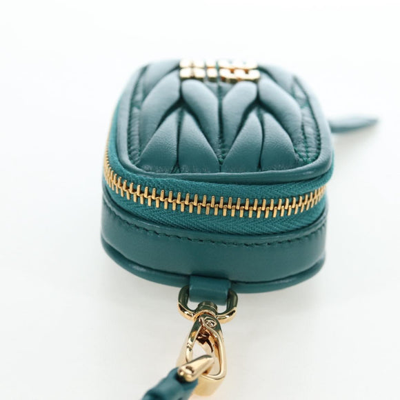 Miu Miu Matelasse Neck Mini Pouch Leather Green Gold Tone Auth 167613M