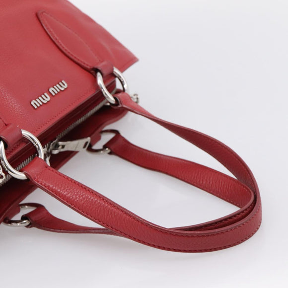 Miu Miu Hand Bag Leather 2way Red Silver Auth 167615M
