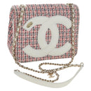 CHANEL Flap Pouch Chain Shoulder Bag Tweed Red Gold Tone CC Auth 167617SM-1