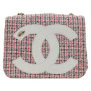CHANEL Flap Pouch Chain Shoulder Bag Tweed Red Gold Tone CC Auth 167617SM-13