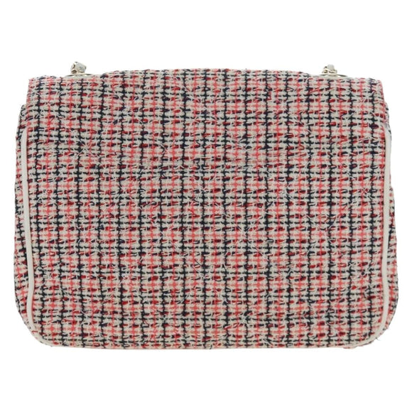 CHANEL Flap Pouch Chain Shoulder Bag Tweed Red Gold Tone CC Auth 167617SM