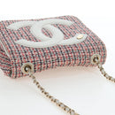 CHANEL Flap Pouch Chain Shoulder Bag Tweed Red Gold Tone CC Auth 167617SM-14
