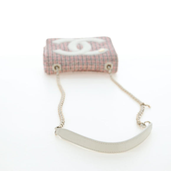 CHANEL Flap Pouch Chain Shoulder Bag Tweed Red Gold Tone CC Auth 167617SM