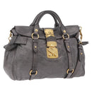 Miu Miu Hand Bag Leather 2way Gray Gold Tone Auth 167623M-1