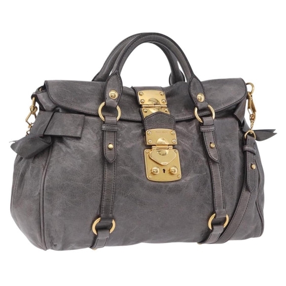 Miu Miu Hand Bag Leather 2way Gray Gold Tone Auth 167623M