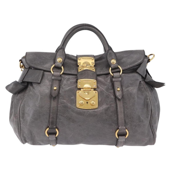Miu Miu Hand Bag Leather 2way Gray Gold Tone Auth 167623M