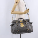 Miu Miu Hand Bag Leather 2way Gray Gold Tone Auth 167623M-34