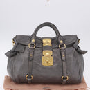 Miu Miu Hand Bag Leather 2way Gray Gold Tone Auth 167623M-12