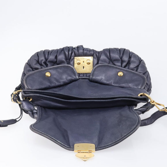 Miu Miu Matelasse Hand Bag Leather 2way Navy Gold Tone Auth 167624V