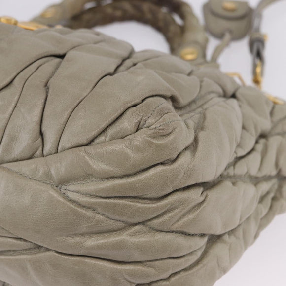 Miu Miu Matelasse Hand Bag Leather 2way Beige Gold Tone Auth 167625V