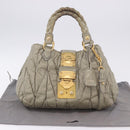 Miu Miu Matelasse Hand Bag Leather 2way Beige Gold Tone Auth 167625V-12