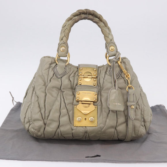 Miu Miu Matelasse Hand Bag Leather 2way Beige Gold Tone Auth 167625V