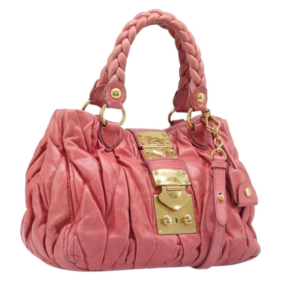 Miu Miu Matelasse Hand Bag Leather 2way Pink Gold Tone Auth 167626M
