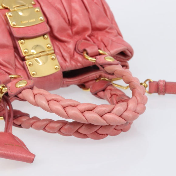 Miu Miu Matelasse Hand Bag Leather 2way Pink Gold Tone Auth 167626M