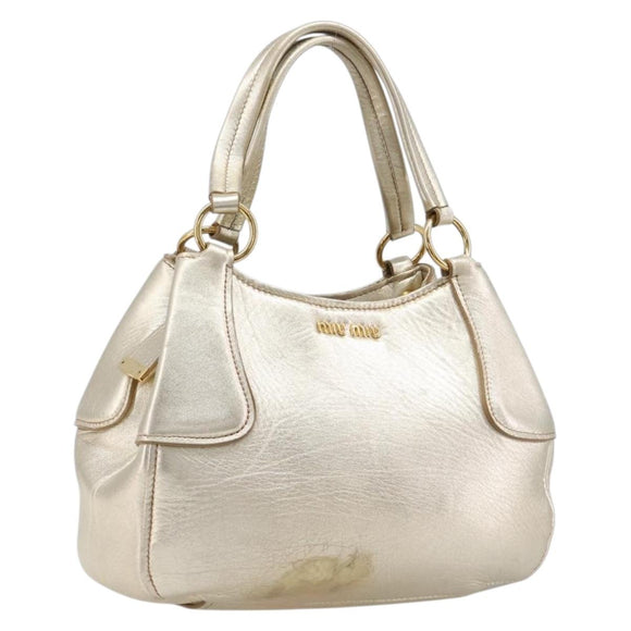 Miu Miu Hand Bag Leather Champagne Gold Gold Tone Auth 167627V