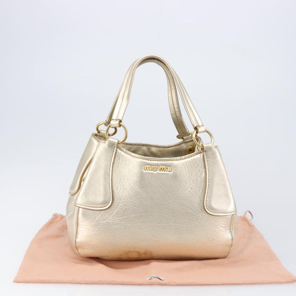 Miu Miu Hand Bag Leather Champagne Gold Gold Tone Auth 167627V