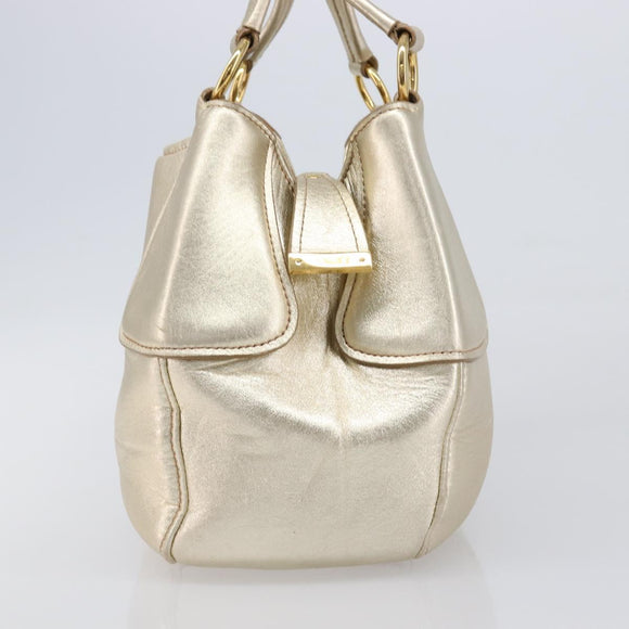 Miu Miu Hand Bag Leather Champagne Gold Gold Tone Auth 167627V