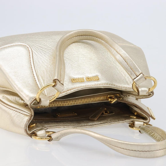 Miu Miu Hand Bag Leather Champagne Gold Gold Tone Auth 167627V