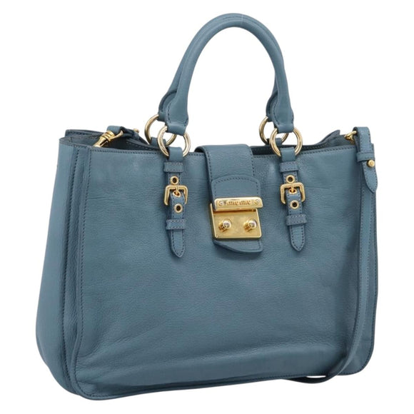 Miu Miu Hand Bag Leather 2way Blue Gold Tone Auth 167628V