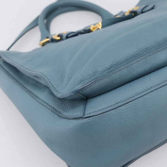 Miu Miu Hand Bag Leather 2way Blue Gold Tone Auth 167628V