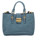 Miu Miu Hand Bag Leather 2way Blue Gold Tone Auth 167628V-13