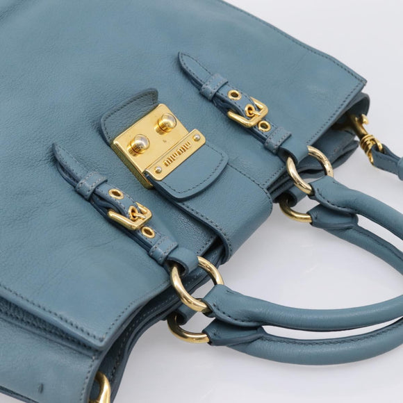 Miu Miu Hand Bag Leather 2way Blue Gold Tone Auth 167628V