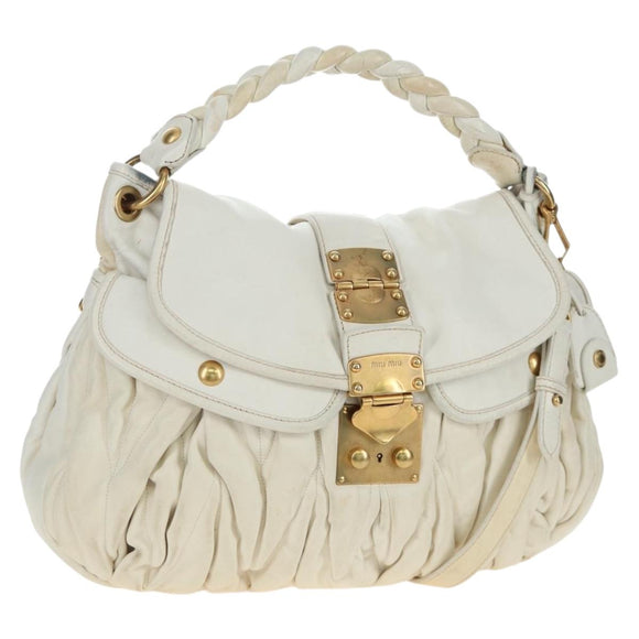 Miu Miu Matelasse Hand Bag Leather 2way White Gold Tone Auth 167629V