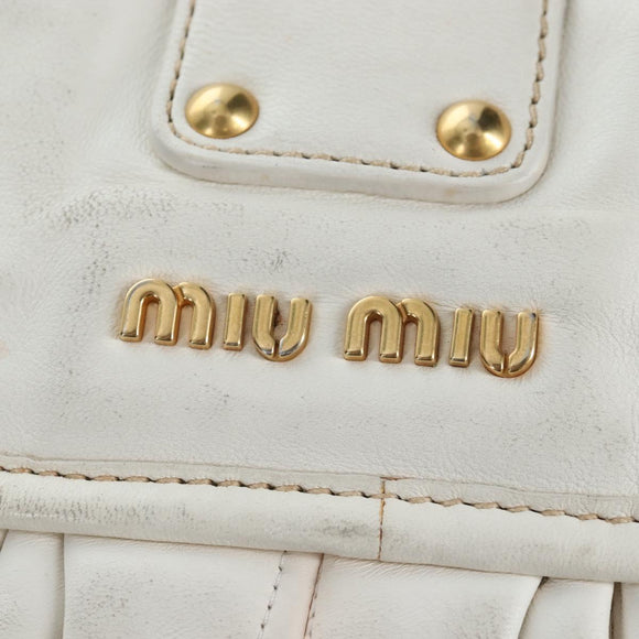 Miu Miu Matelasse Hand Bag Leather 2way White Gold Tone Auth 167629V