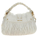 Miu Miu Matelasse Hand Bag Leather 2way White Gold Tone Auth 167629V-2