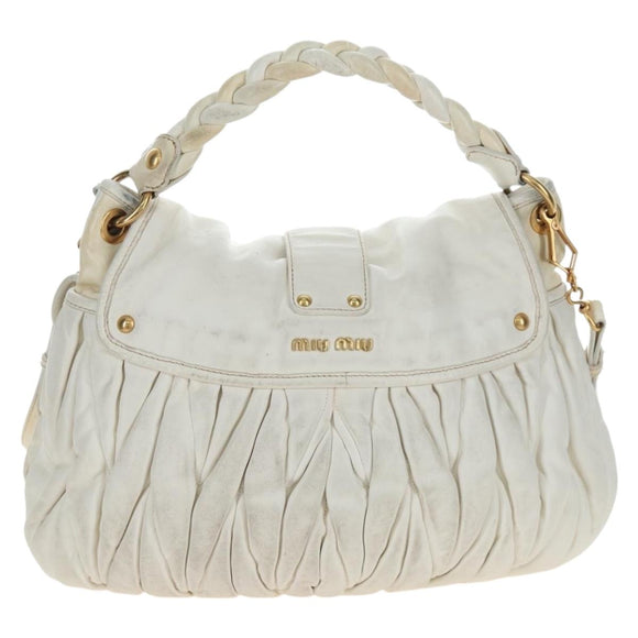Miu Miu Matelasse Hand Bag Leather 2way White Gold Tone Auth 167629V