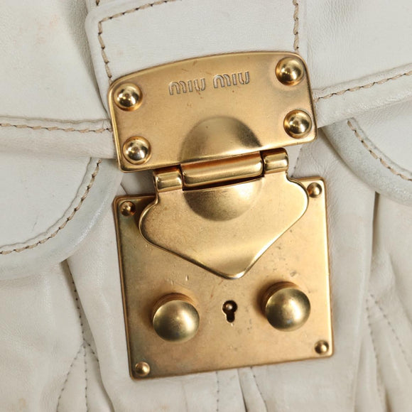 Miu Miu Matelasse Hand Bag Leather 2way White Gold Tone Auth 167629V