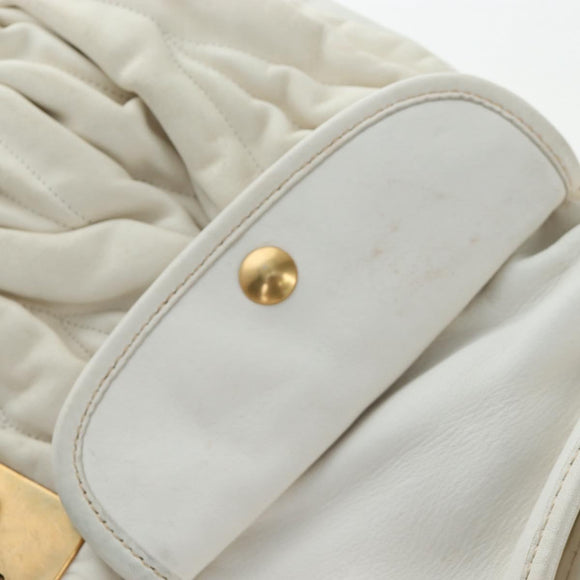 Miu Miu Matelasse Hand Bag Leather 2way White Gold Tone Auth 167629V