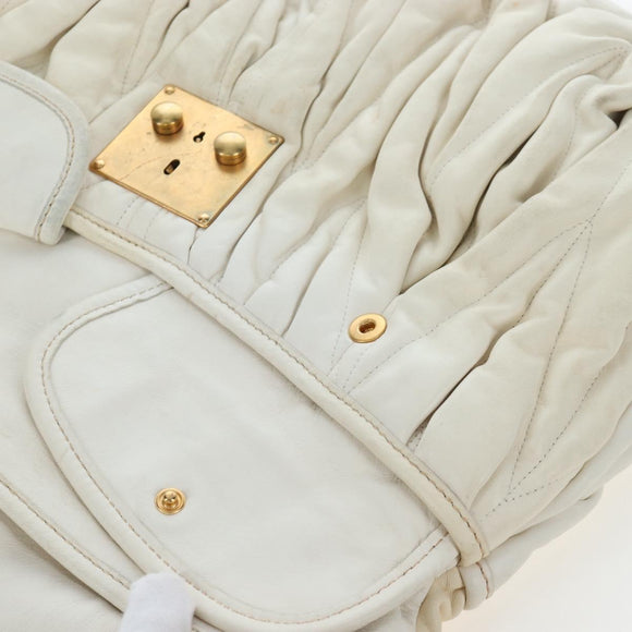 Miu Miu Matelasse Hand Bag Leather 2way White Gold Tone Auth 167629V
