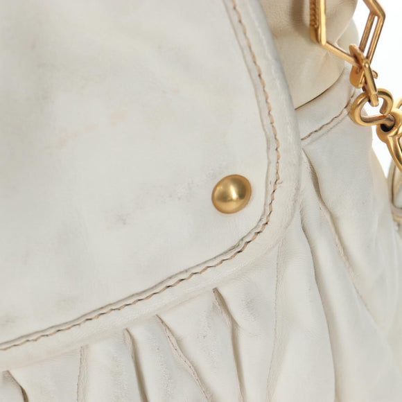 Miu Miu Matelasse Hand Bag Leather 2way White Gold Tone Auth 167629V