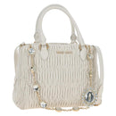 Miu Miu Matelasse Nappa Crystal Hand Bag Leather 2way White Gold Auth 167631M-1