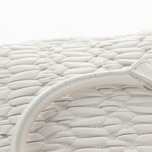 Miu Miu Matelasse Nappa Crystal Hand Bag Leather 2way White Gold Auth 167631M