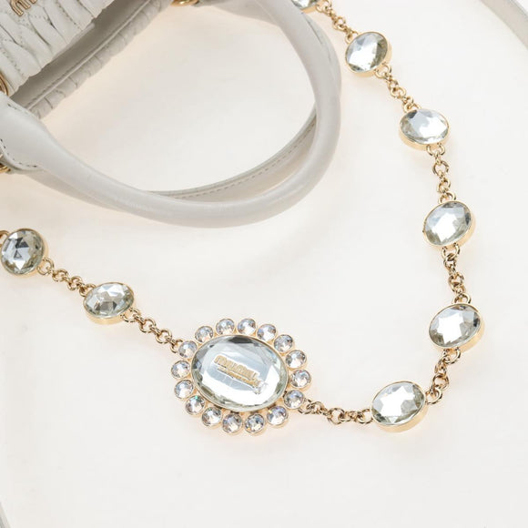 Miu Miu Matelasse Nappa Crystal Hand Bag Leather 2way White Gold Auth 167631M
